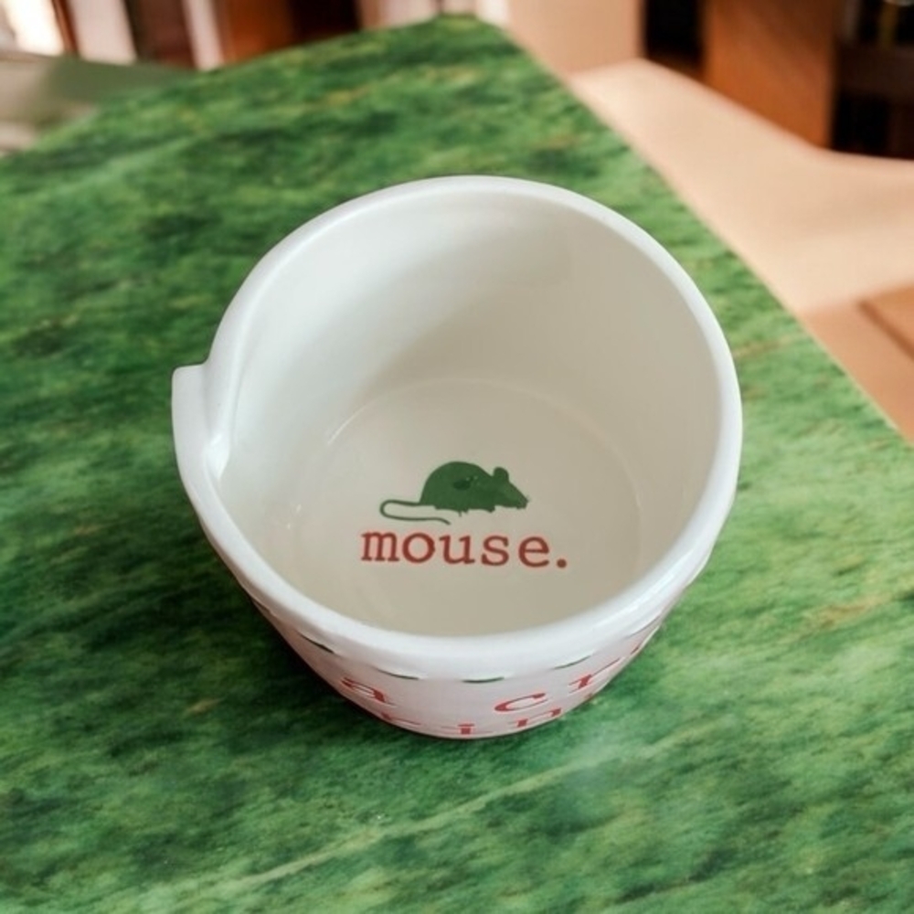 MUD PIE Ceramic Dip Cup Embossed Mouse Design 3" White Red Green Collectible